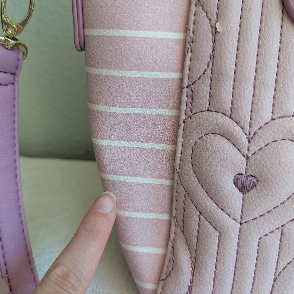 Luv Betsey Johnson Quilted Hearts Pastel Purple Crossbody Handbag Purse - Picture 8 of 15